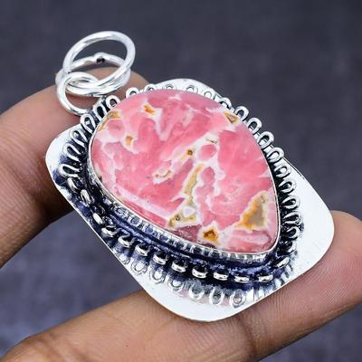 Natural Rhodochrosite Gemstone 925 Steling Silver Jewelry Pendant 2.09" Z8v49