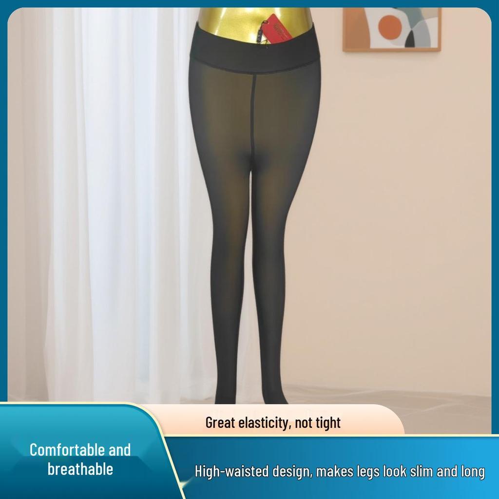 Women's Fleece-lined Semi-transparent Tights: Black, Skin-tone, Winter Stirrup, All-in-one Leggings