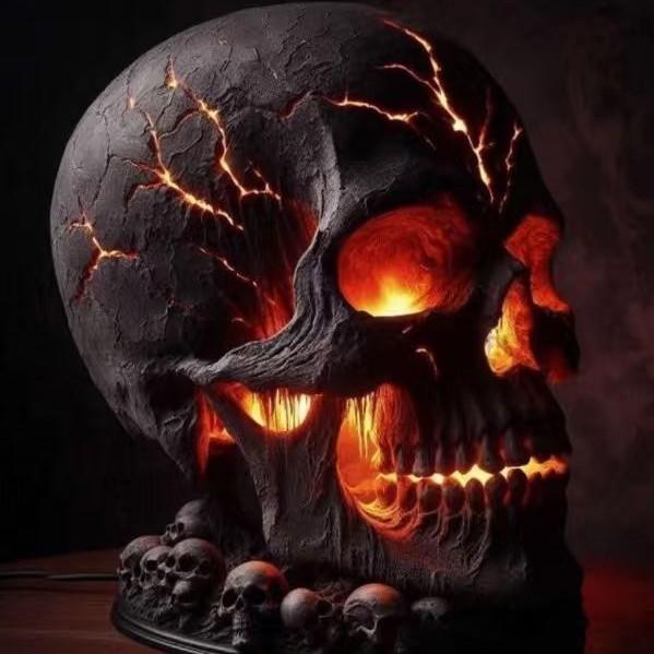 Halloween Skull Light Resin Garden Decor With Led For Outdoor Yard Ambiance