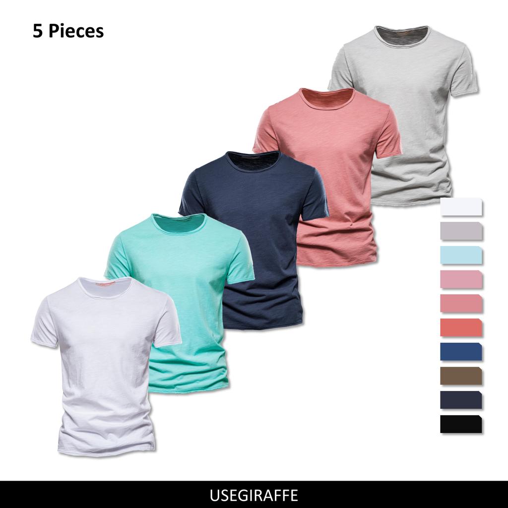 5PCS/SET Summer 100% Cotton O-neck Mens T-shirts Casual Style Short Sleeve Solid T Shirt Men 10 Colors Male Tops Tees