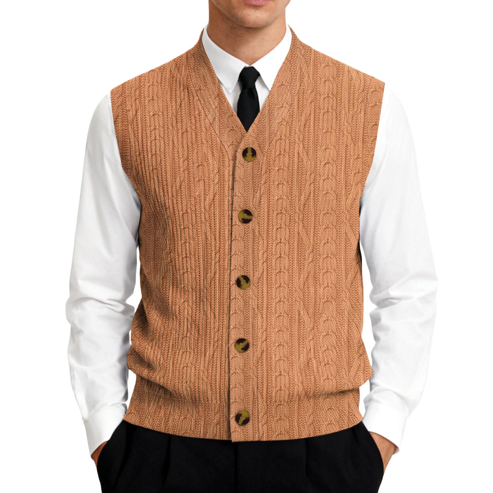 

Men s V-Neck Sleeveless Knit Cardigan Vest XXXXXL коричневий