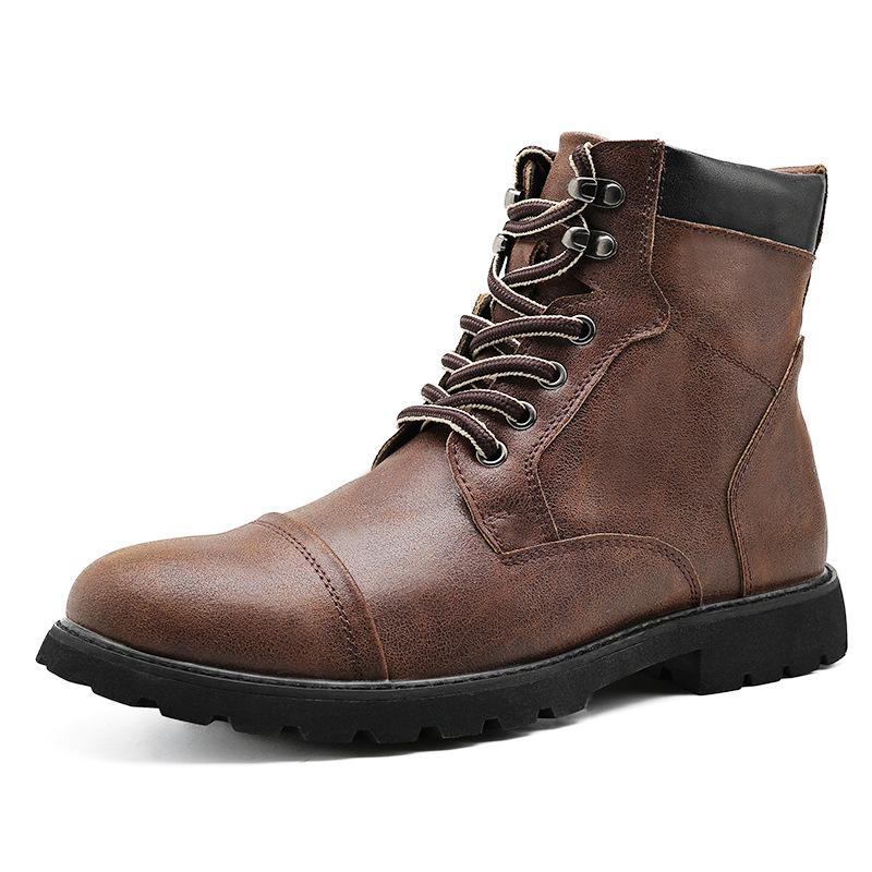 Botas Cowboy Masculinas Britânicas Retrô de Cano Alto em Couro com Cadarço Confortáveis Respiráveis Sapatos Casuais Equestres Qualidade Premium Moda