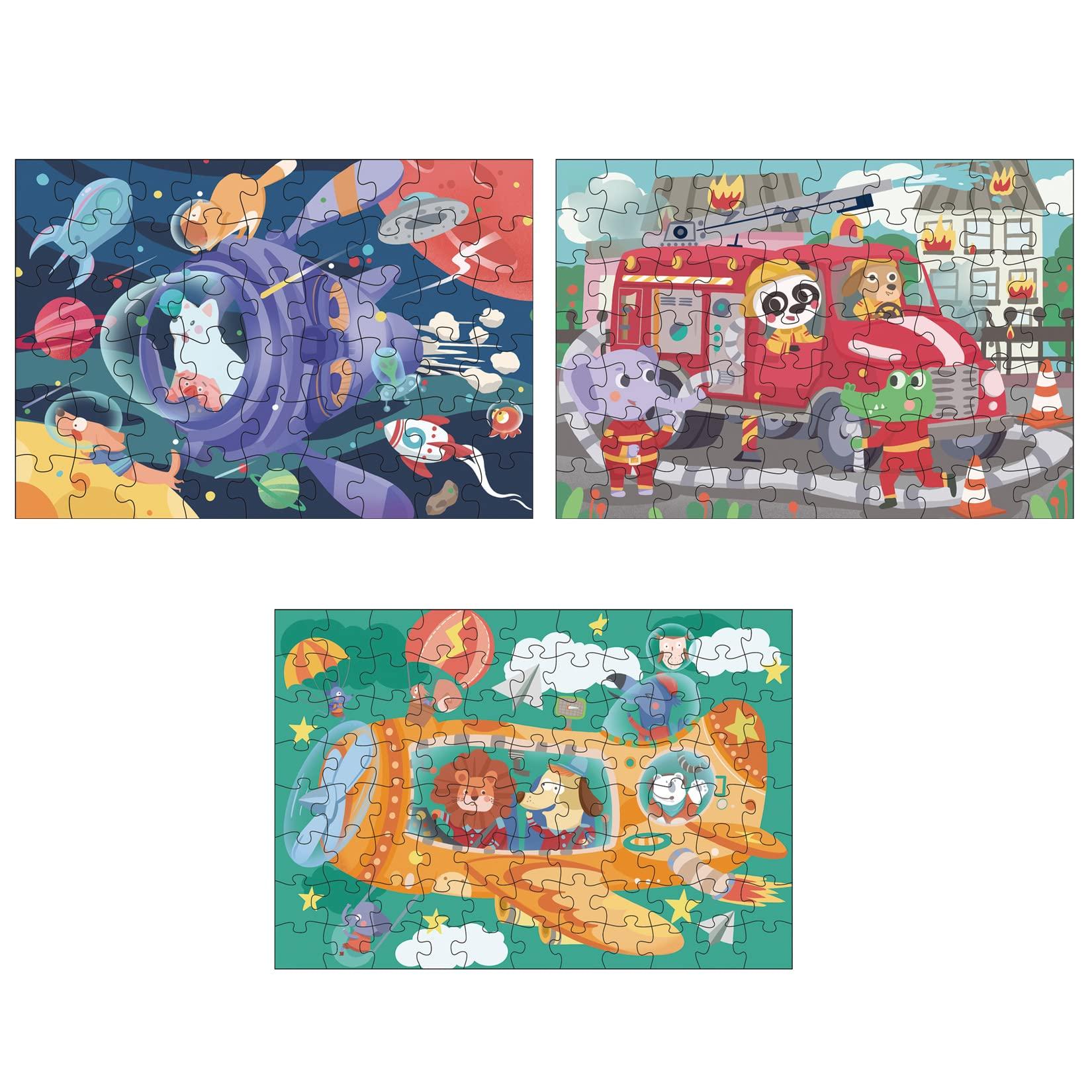 

ROBOT PLAZA Jigsaw Puzzle Set of 3, 54-88 Pieces, for Kids (Ages 3 and Up)