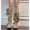 But knee boots women's autumn and winter khaki suede fashion boots women's thick heel thin pleated piled boots