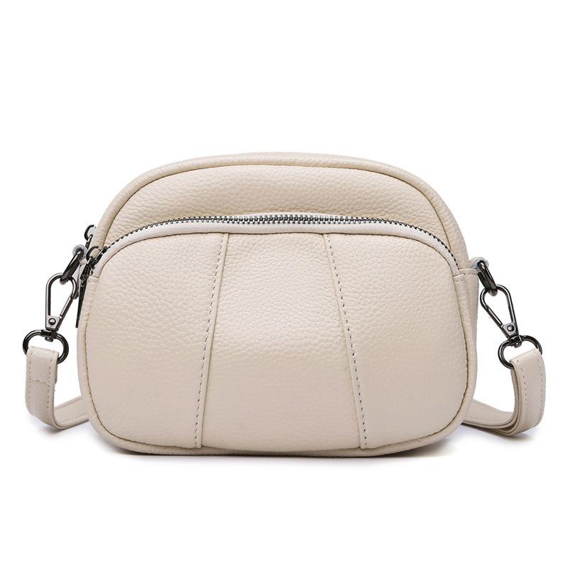 Leather Small Bag Women's Bag New Trendy Versatile Soft Leather Messenger Bag Women's Mini Double Zipper Shoulder Small Bag