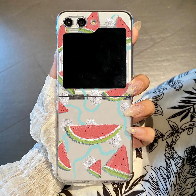 Cute Fruit Print Pattern Clear Case For Samsung Galaxy Z Flip 6 5 4 3 Hard Folding Phone Cover For Samsung Z Flip5 Flip4 Flip6
