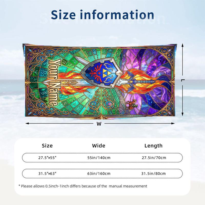 Zelda Beach Towel, Personalized Custom Text, Quick Dry Soft Large Towel For Swimming Pool Travel