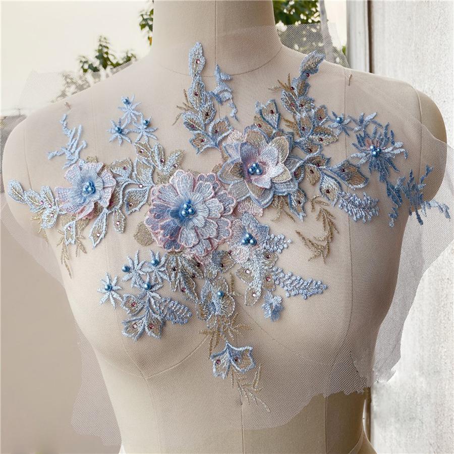 1Pcs Golden Red Beaded Beautiful Large Piece Rhinestone Embroidered Patch Wedding Dress Applique Accessories