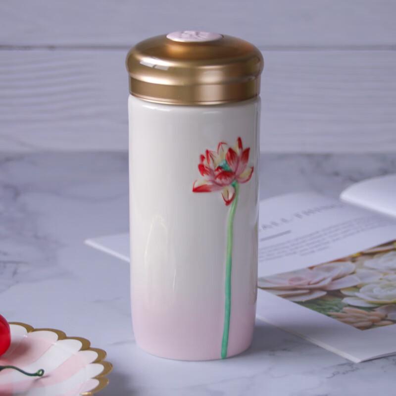 ACERA Flor de Loto Corazón Transparente Cerámica para la Vida Taza Portátil