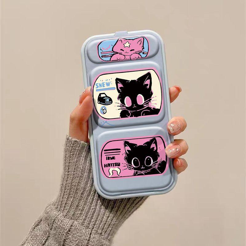 Folding Stand Cat for Apple 16 Promax Mobile Phone Case for IPhone 15/14 New Cartoon Cat 13 For  iPhone 16