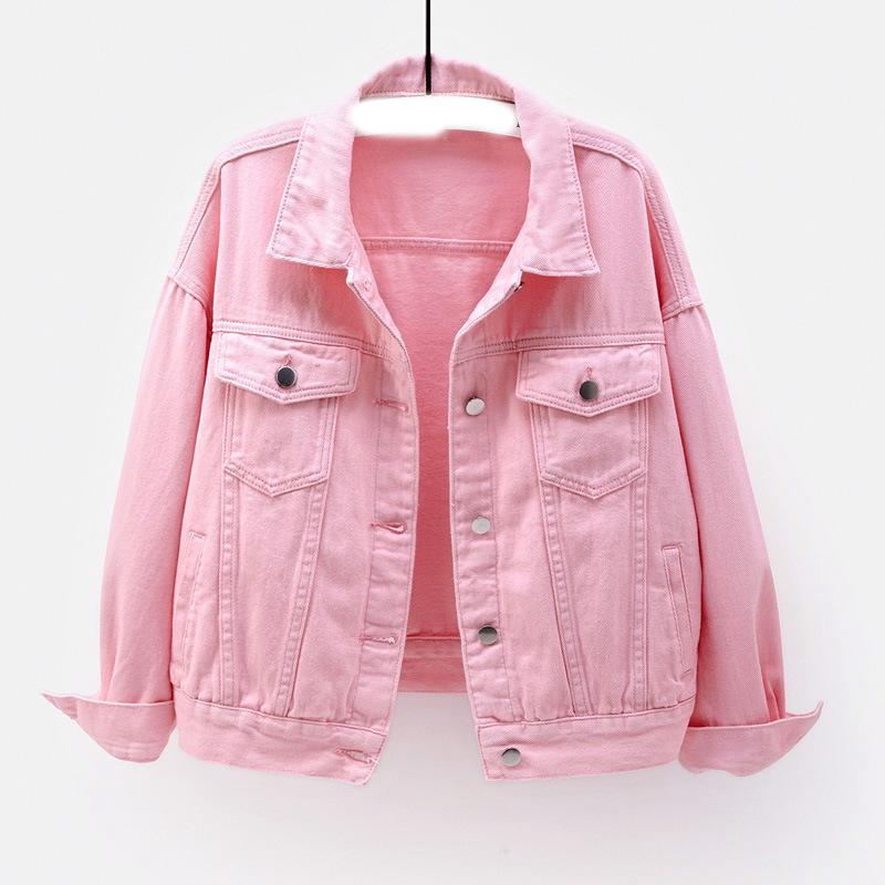 Frühlings- und Herbst-Denimjacke Damen Lässige Oberteile Mantel Damen Farbige Denimjacke Locker Oberbekleidung Damen Kurze Oberteile