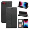 For iPhone 16e Wallet Phone Case Strong Magnetic Checkered Pattern Imprint Leather Flip Cover