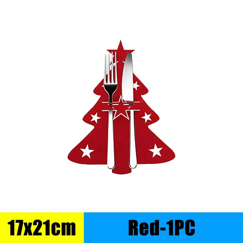 Christmas Cutlery Holder Knife and Fork Pocket Bag Cutlery Cover Star Tree Elk New Year Christmas Party Dinner Table Decoration