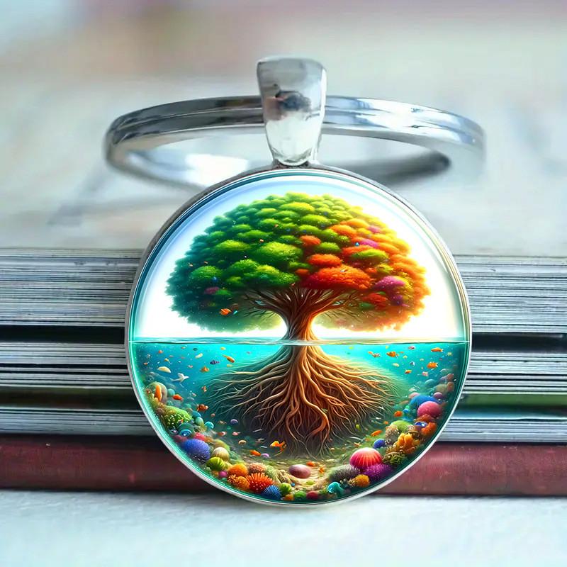 Decorative Glass Keychain Featuring Bright Tree Pattern For Home And Office Keys