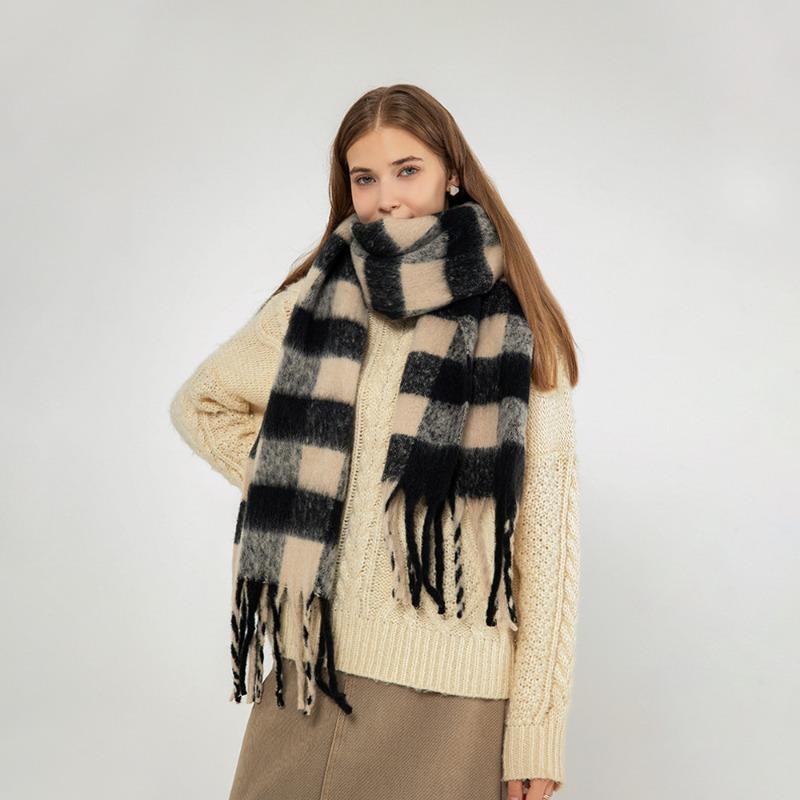 High Quality Is Different, Z Home Black and White Plaid Scarf Women's Winter Thickened Imitation Cashmere Shawl Scarf