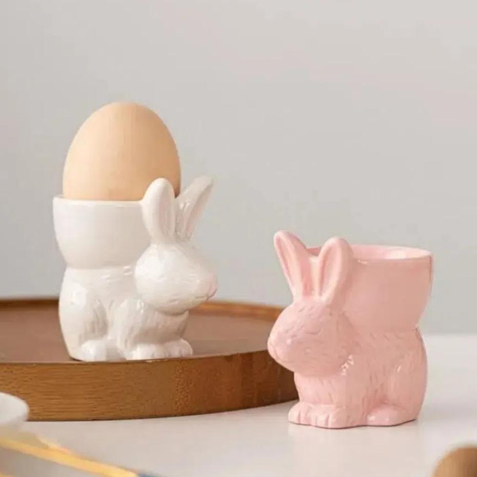 Cute Ceramic Rabbit Egg Holder Durable Bunny Egg Cup Holder Bunny Egg Cup Easter Decorations