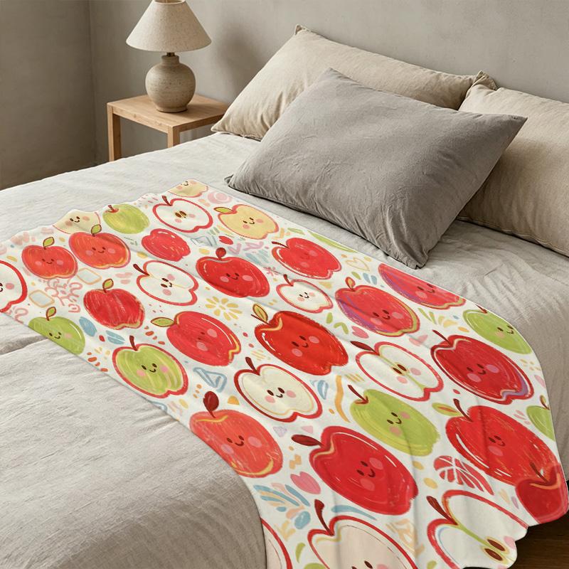 Cartoon Apple Series Flannel Blanket High Dense Velvet Soft Cozy Throw, Ideal for Home, Sofa Nap, Warm Decor, Christmas & Halloween