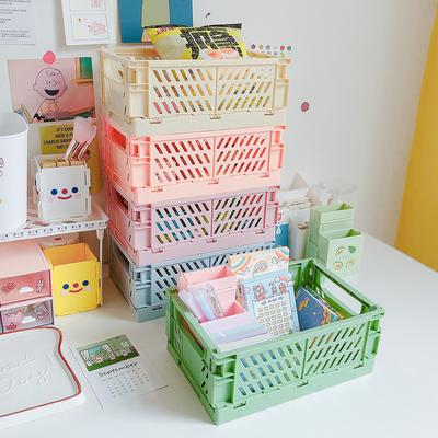 1pc Mini Desktop Foldable Plastic Organizer Portable Storage Box for Office Supplies