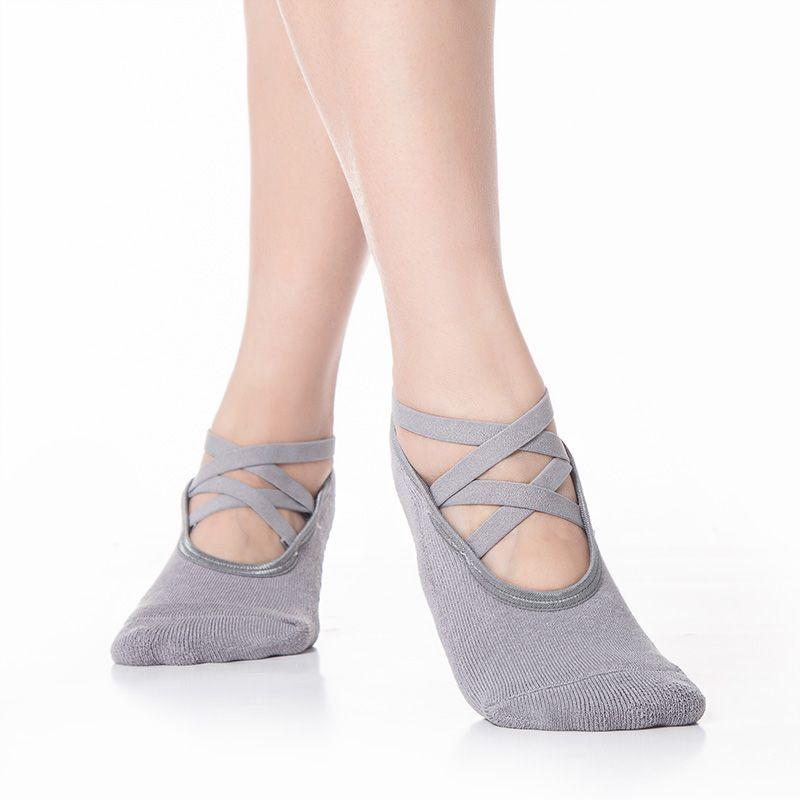 

Professional Yoga Socks Women s Non Slip Terry Sports Invisible Boat Socks Thin Strap Double Cross Trampoline Dance Pilates Grey