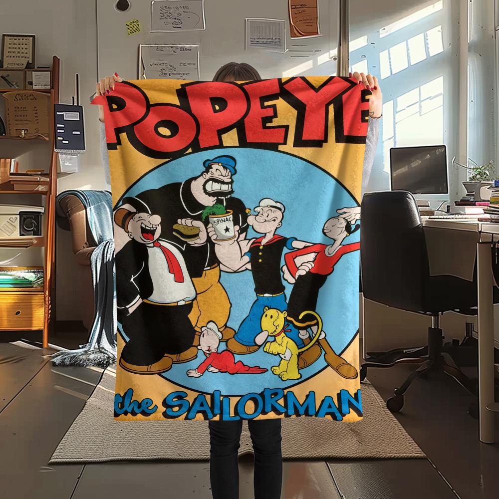 1PC Popeye Print Flannel Blanket, High quality Comfortable for All Seasons, Home Decor, Warmth and Comfort, Perfect for Christmas Gifts