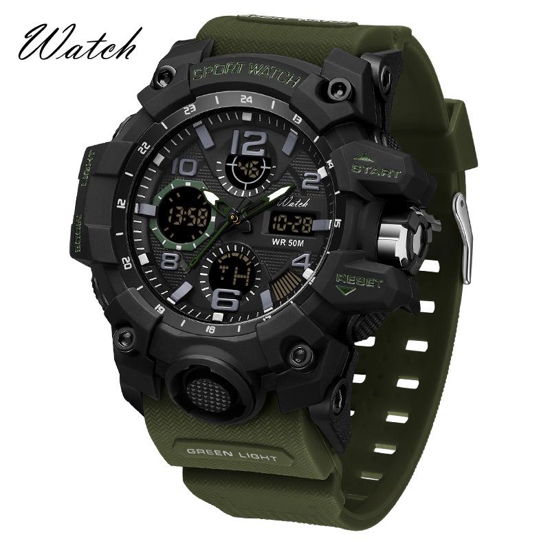 Men's Sports Multifunctional Dual Display Waterproof Watch with Calendar and Alarm