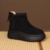 Thick-soled Snow Boots Are Comfortable, New Big-headed Short Boots, Women's Versatile Medium-heeled Short Boots, Muffin-bottomed Thick Velvet Cotton