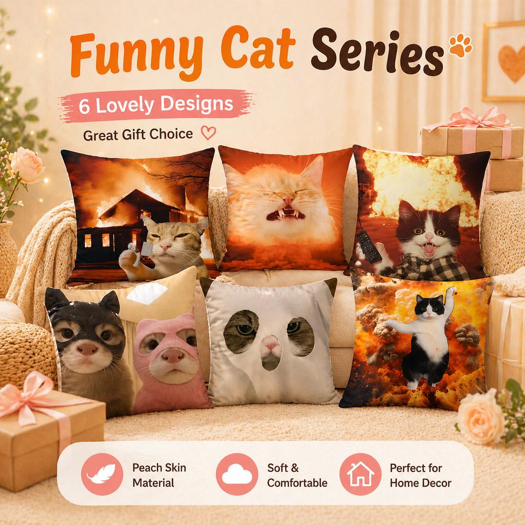 Funny Meme Cat Explosion Pillow Covers 2D Flat Printed Peach Skin Throw Cushion Case For Couch Sofa Living Room Decor 45X45Cm