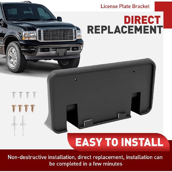 Front License Plate Holder Bracket Compatible with 1999-2004 Ford F-250 F-350 F-450 F-550 Super Duty Excursion License Plate Mounting Frames