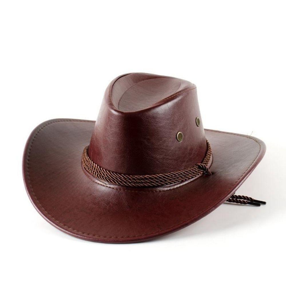 Faux Leather Fedora Sun Hat Wide Curved Brim Wide Brim Cap Vintage Cowgirl Hat  Outdoor Travel