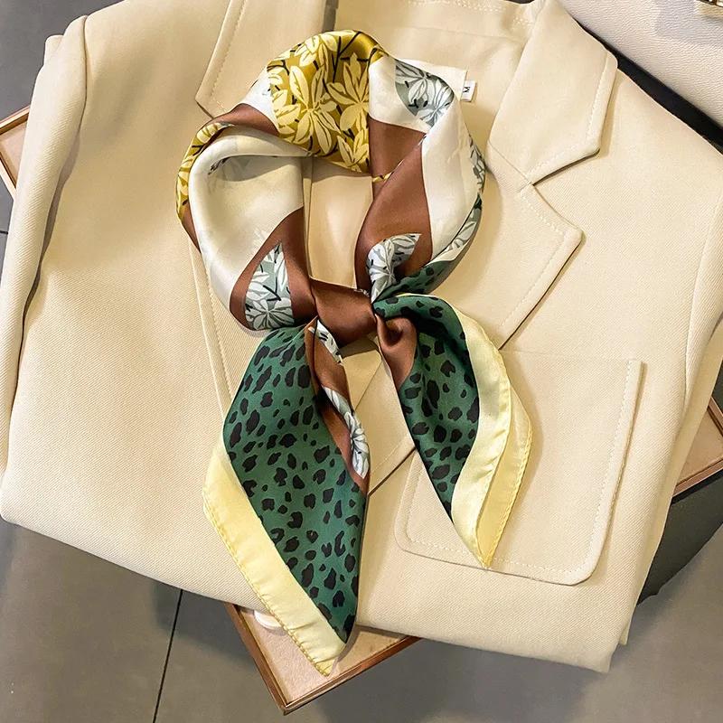 New Floral Print Shawl Design Silk Square Scarf Women Female Wrap Headkerchief Hijab Beach Stoles Hair Band Echarpe Bandana 2023