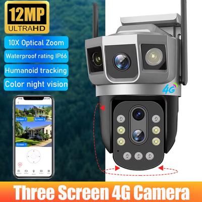 LS VISION 4G SIM Card Three Screen IP Camera 10X Optical Zoom PTZ Auto Tracking Waterproof Outdoor Home CCTV Security Protection Camera