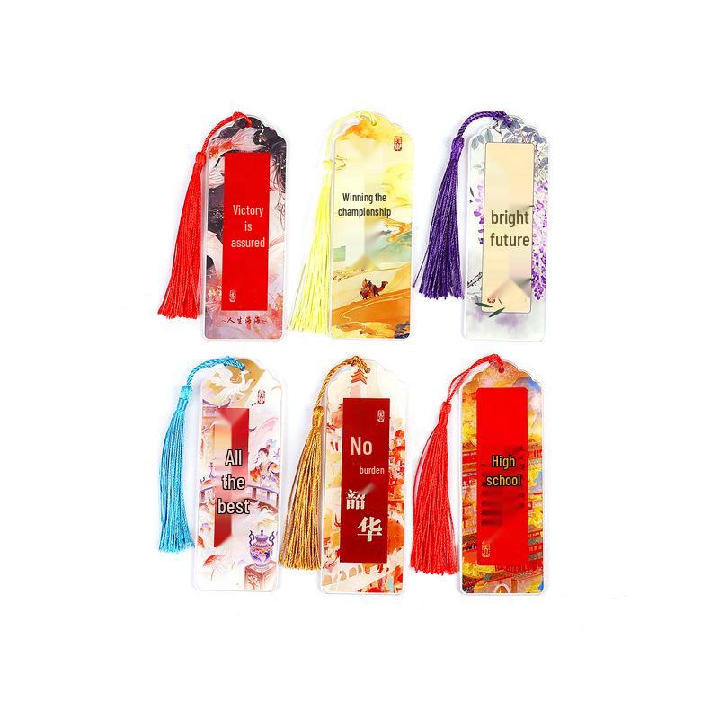 Chinese Exam Motivation Acrylic Bookmark with Tassel: Inspirational Words for Success