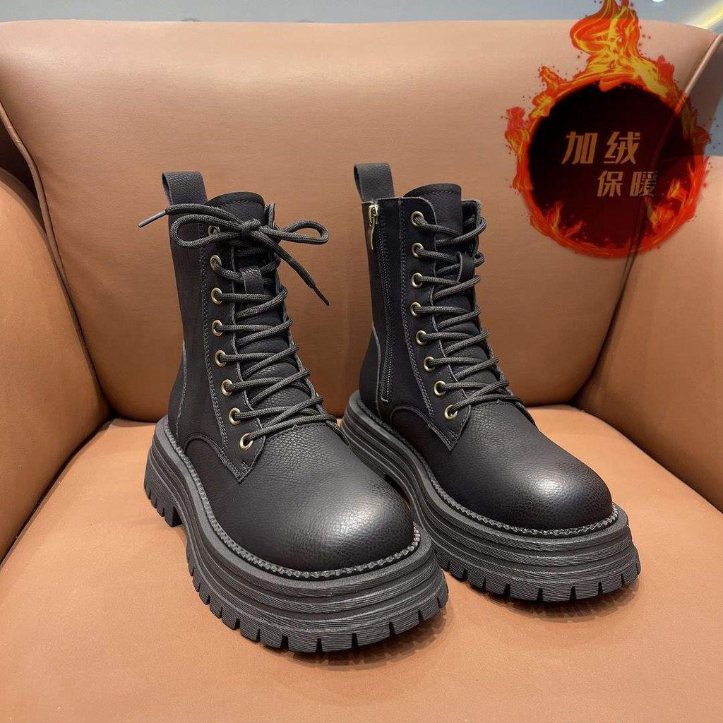 Real Soft Leather Martin Boots for Women 2025 Autumn and Winter New Korean Version of Versatile Velvet Locomotive Boots Non-slip Thick-soled Short Boo