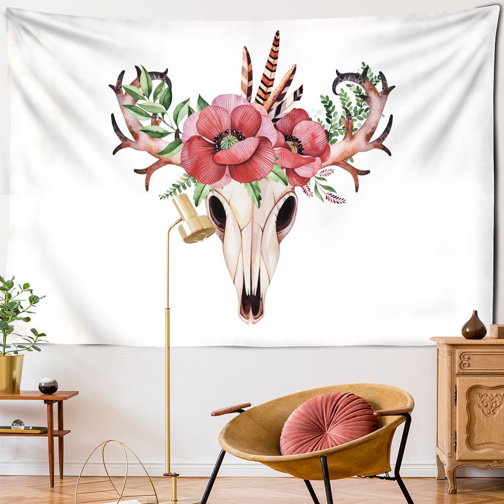 Lovely Deer Head Tapestry Wall Hanging Kawaii Bohemian Art Hippie Studio Children's Room Home Decor Background Cloth