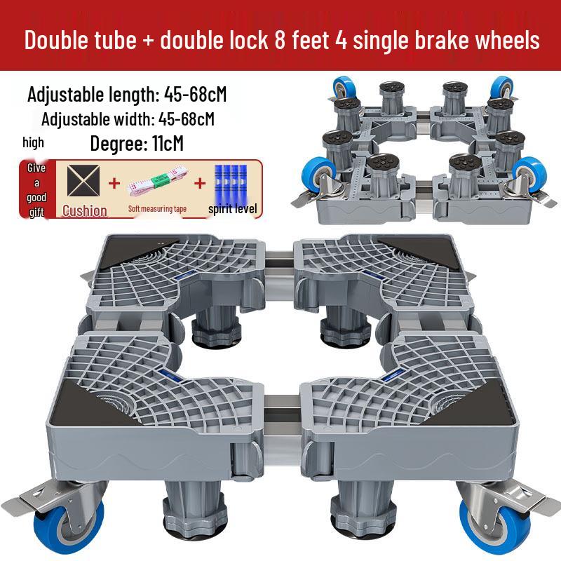 "Adjustable Gray Washing Machine Stand with Pulley Brake & Stainless Steel Pipe"