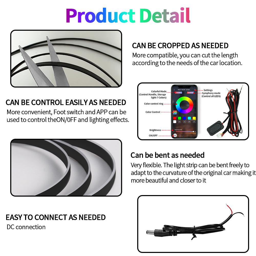LED Car Interior Ambient Strip Lights RGB Fiber Optic Atmosphere Neon Lighting Kit With APP Control Auto Decorative Lamps