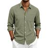 Men’s Linen Long Sleeve Shirt with Classic Turn-Down Collar and Single Chest Pocket Casual Relaxed Fit for Spring and Autumn