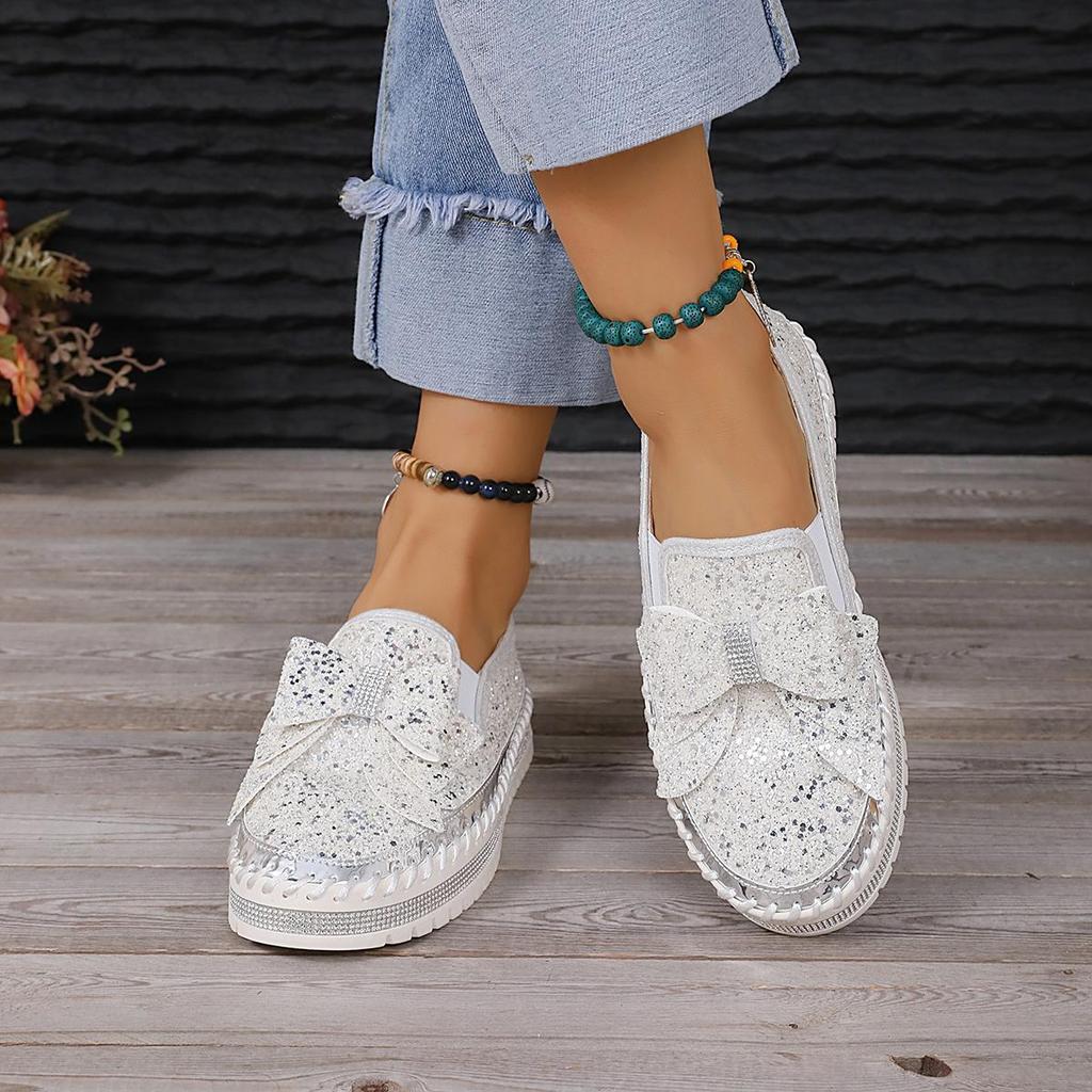 2026 Scarpe Firmate Donna Piatte Sneakers Laccate con Paillettes Casual Donna Rete Allacciatura Paillettes Fini Diamante Scarpe Vulcanizzate con Plateau