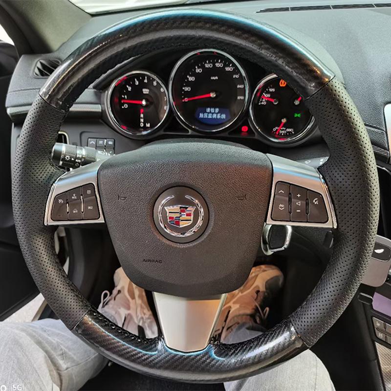 Hand Sewing Non-Slip Peach Wood Grain Genuine Leather Car Steering Wheel Cover for Cadillac CTS SLS 2005-2010