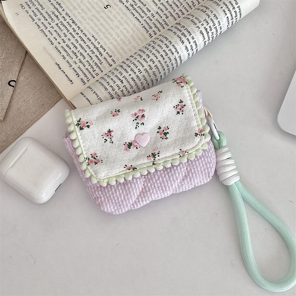 Fresh Small Floral CCD Camera Storage Bag Anti-Fall Portable Compact Headphones Lipstick Cosmetics Storage Bag
