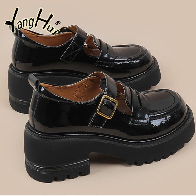 Soft Leather Thick Heel Pumps All-match Casual British Style Mary Janes Platform Shoes for Women 2024 New Fashion Spring Autumn