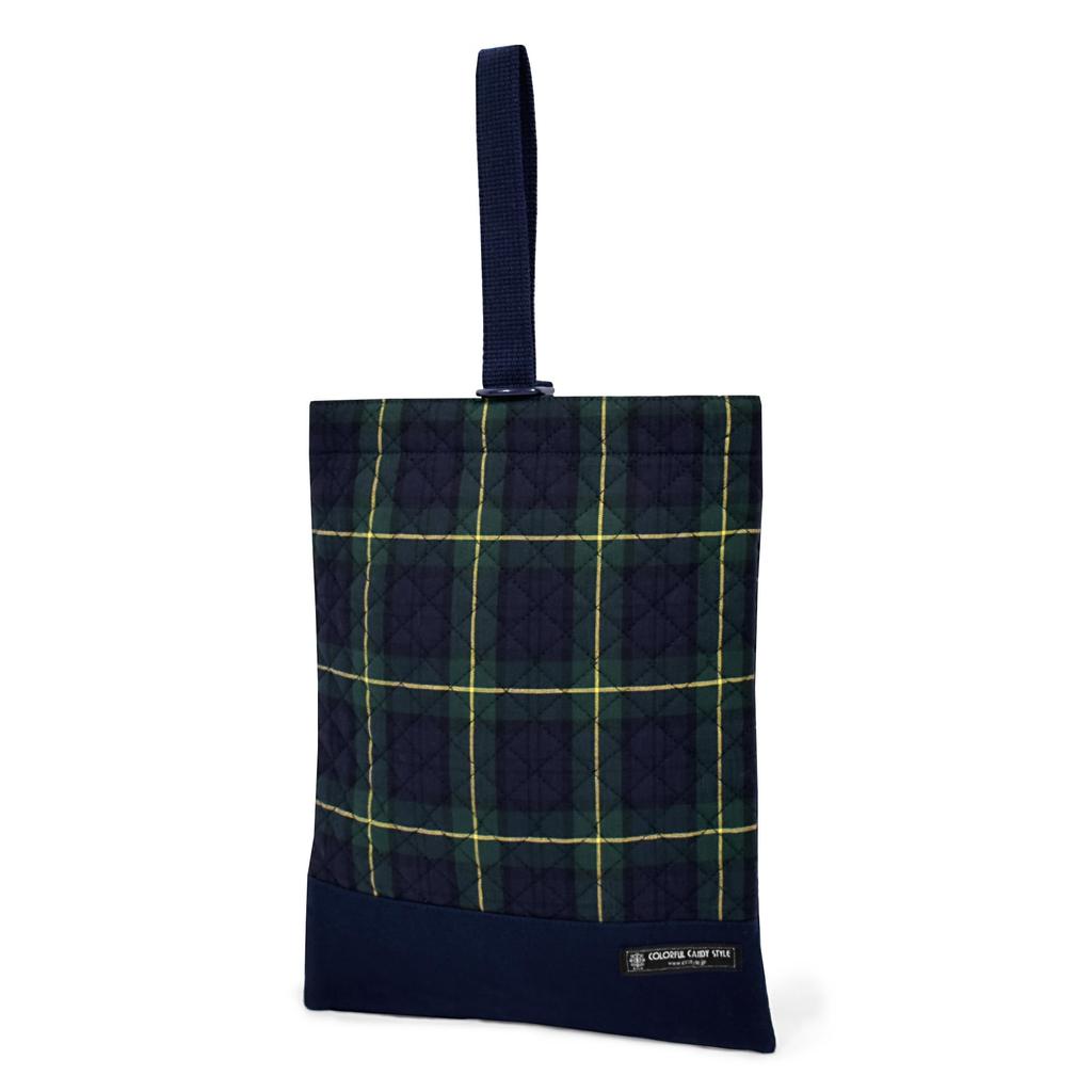COLORFUL CANDY STYLE Entrance Lesson Shoe Drawstring Gym Clothes Lunch Cup Small Item and Backpack Cover with Stylish Tartan Check and Dark Green