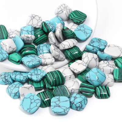 10Pcs 12 14mm Square Natural Stone Cabochon Black Line Turquoise Cabochon For DIY Handmade Charm Ring Earring Gift Accessories