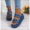 New Summer Women's Plus Size Wedge Denim Belt Buckle Slip on Chunky Sole Outdoor Slide Sandals