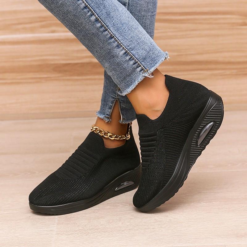 Neue Frauen Dame Woven Stricken Stoff Atmungsaktiv Casual Sport Schuhe Frau Weibliche Rennen Gehen Turnschuhe Schuhe