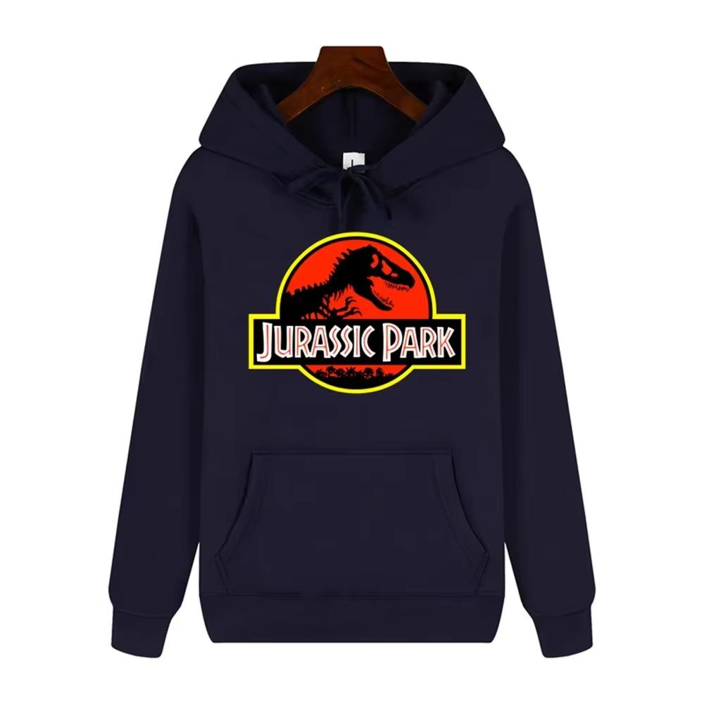 2026 Men High‑end Quality Jurassic Park Pattern Print Hoodie Autumn Winter Thick Warm Outdoor Casual Hooded Pullover Streetwear Unisex Oversized