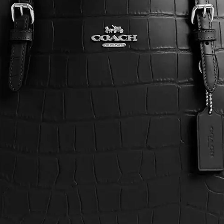 Coach 33 Silver Metal Accessories Leather Tote Shopping Bag Shoulder Handbag Large Women Tote Black CW018-SVBK