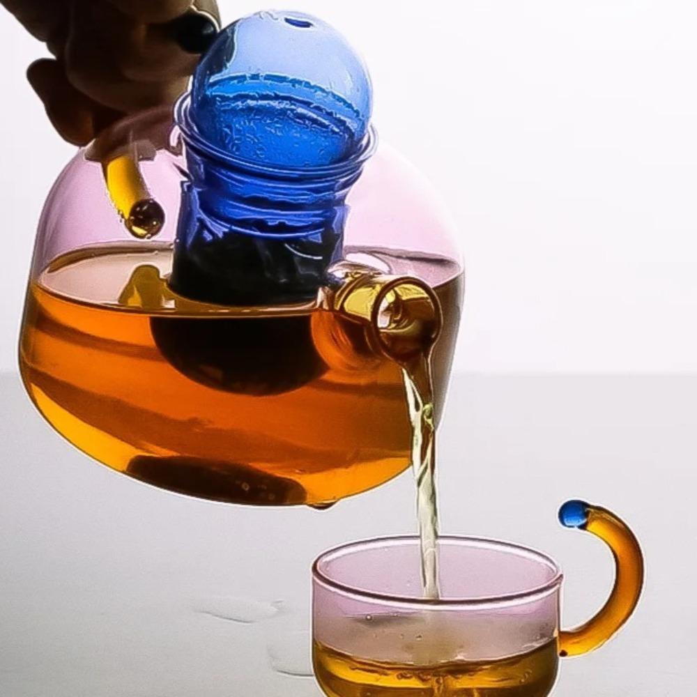 Teiera Caraffa in Vetro Resistente al Calore con Infusore Set Tazze Teiera Bollitore in Vetro Borosilicato per Bevande Calde Fredde per gli Amanti del Tè