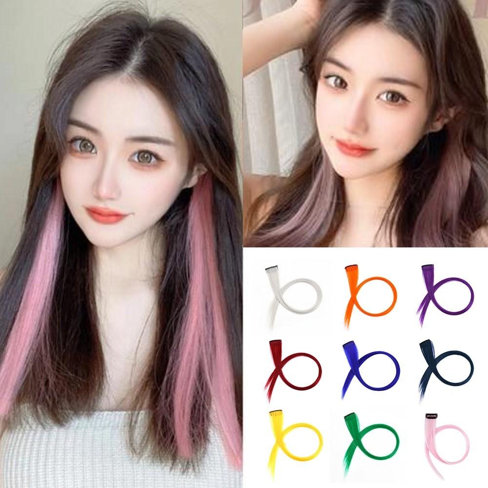 Synthetic Clip in Hair Extensions Rainbow Colorful Wig Hairpieces Wig Hair Accessories  Girls