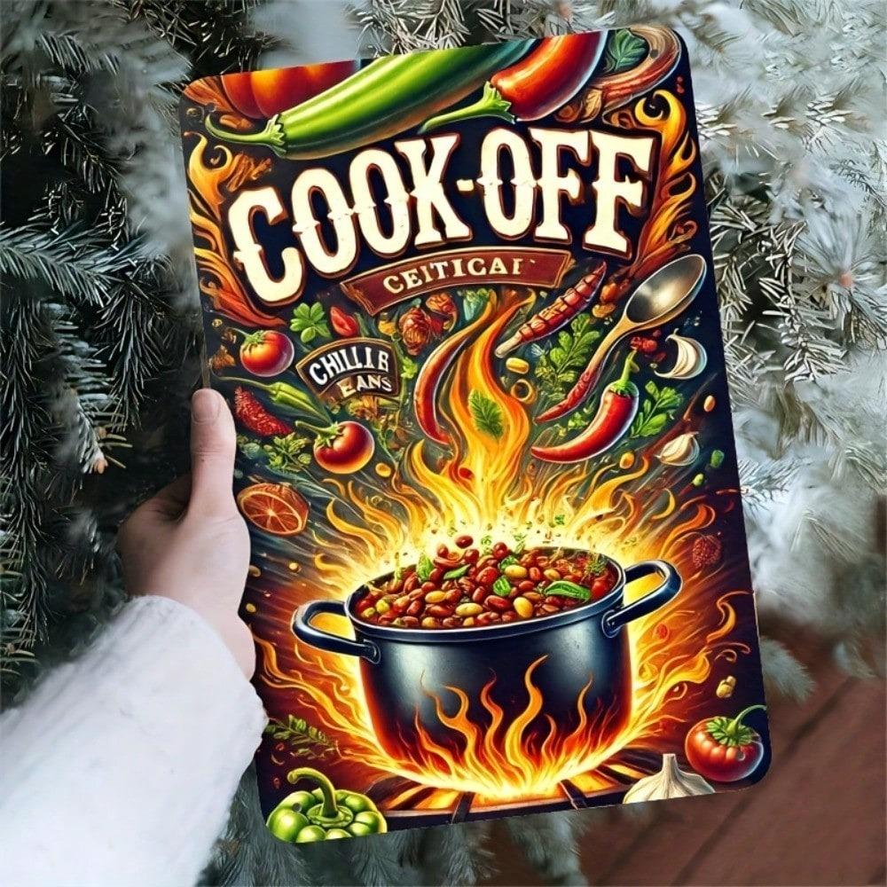 Vintage Metal Tin Sign Retro Kitchen Wall Art Rustic Garage Decor Relics Chili Cook Off Winner